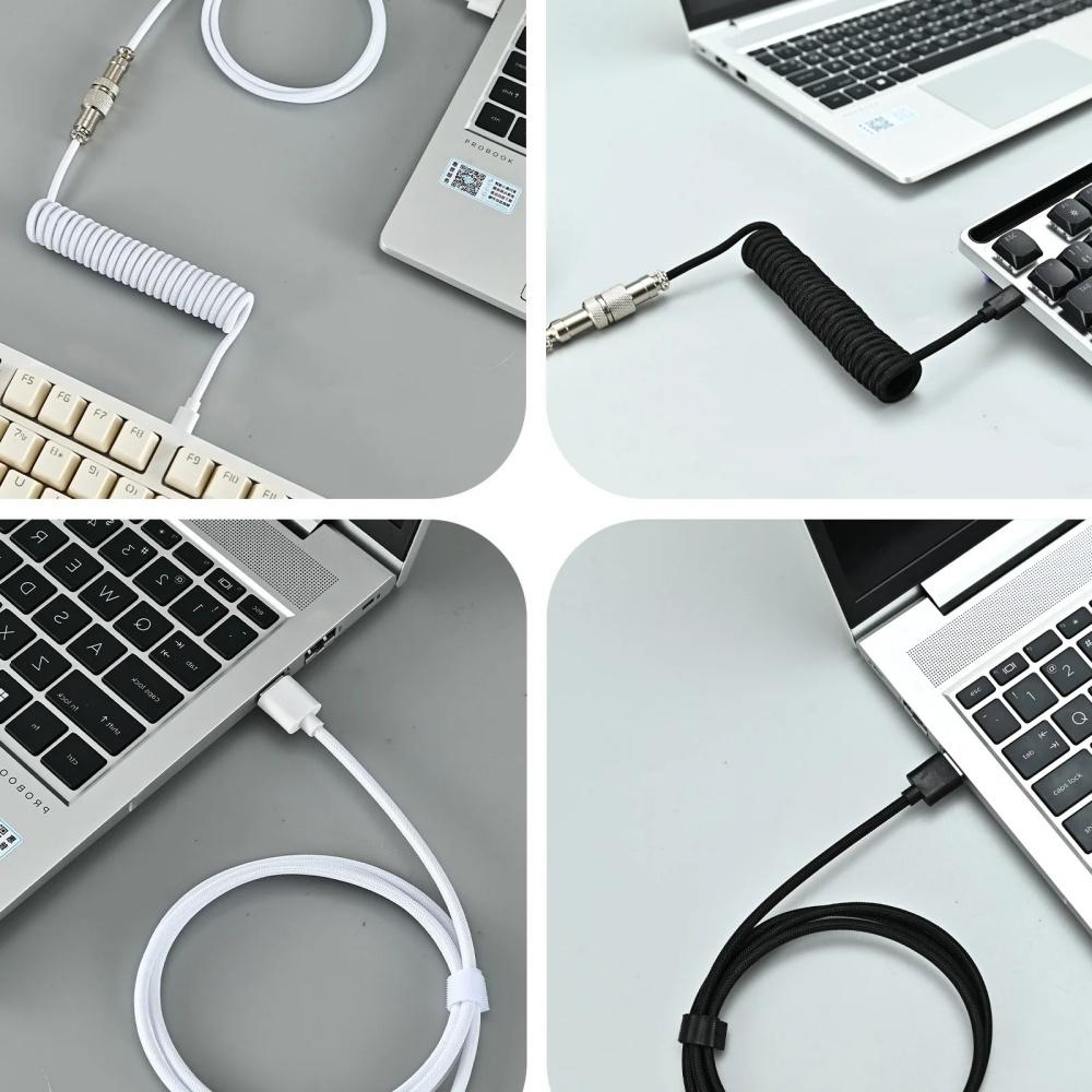 USB Type C Mechanical Keyboard Coiled Cable Hardware Linker Computer Aviation Mechanical Cable Spiral Gaming USB Keyboard Cable