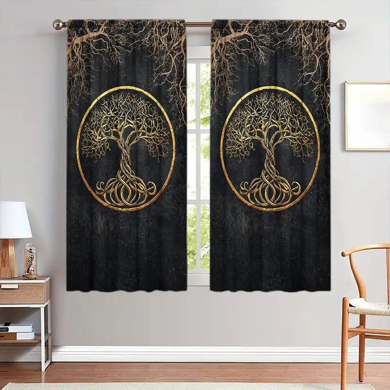 Life Tree Totem Printed Curtains Christmas Decorations Bedroom Living Room Home Decoration Curtain Made Of Polyester Washable Ready
