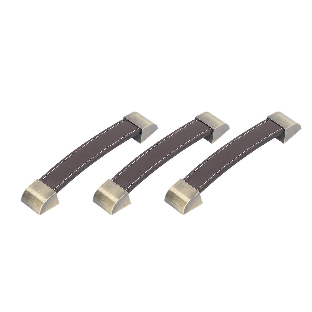 3Pcs Wardrobe Door Leather Handle Antique Drawer Pull Handle Luggage Wine Box Handle Brown