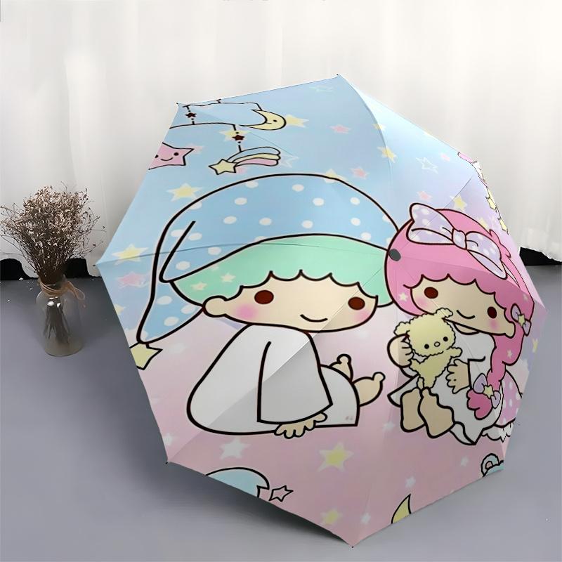 1pc Little Twin Stars Automatic Opening/Closing Umbrella - Portable Three-Fold Design with 8-Bone Iron Frame, Perfect for Outdoor Use, Festive Gifts,