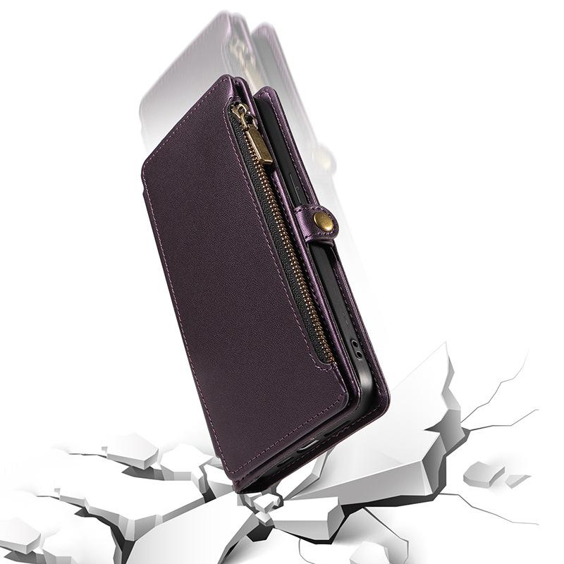 Simple leather protective case, flip zipper, mobile phone case, wallet, leather case, card storage, protective mobile phone case.