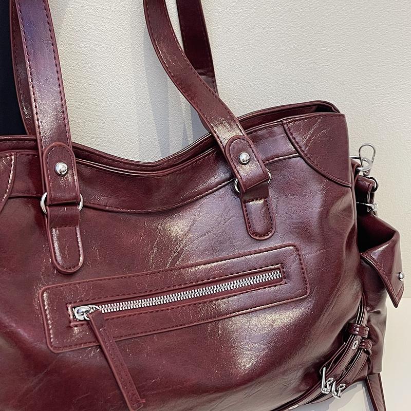 Elegante Kunstleder-Tragetasche Damen Mode Umhängetasche mit Reißverschlusstasche vorne