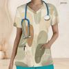 Top de uniforme de enfermera con estampado abstracto para mujer de talla grande, cuello en V, manga corta, con bolsillos delanteros