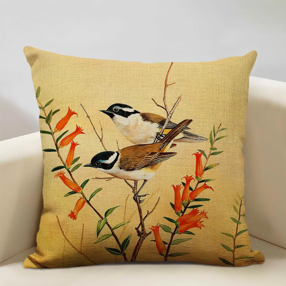 Bird Parrot Sofa Cushion Cover Bedroom Living Room Hotel Cafe Decoration Pillow Case 45x45cm Linen Pillowcase Chair Cushions