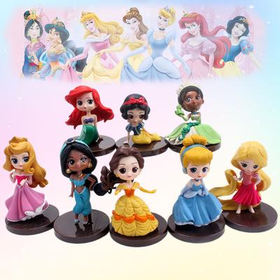 8 Pcs/Set Kawaii Q Princess 9cm Rapunzel Snow White Jasmine Mulan Ariel PVC Figurine Cake Ornaments Toys Kid Gift