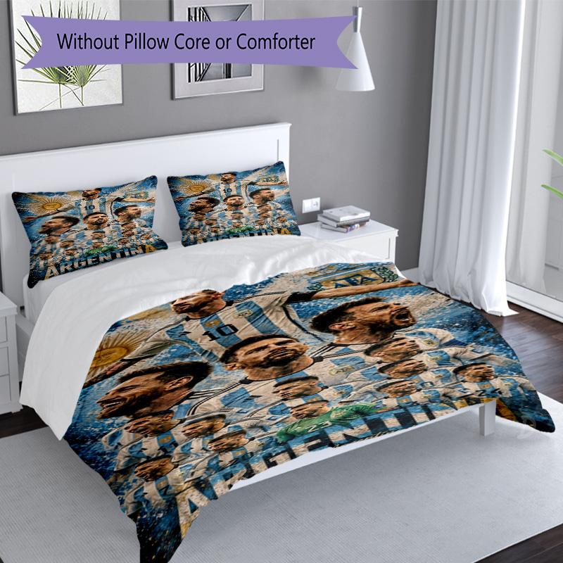 Lionel Messi Football Legend Bedding Set,Breathable Bed Linen for Guest Room Decoration,Festival Gift for Fans,All Season Duvet Cover with Pillowcases