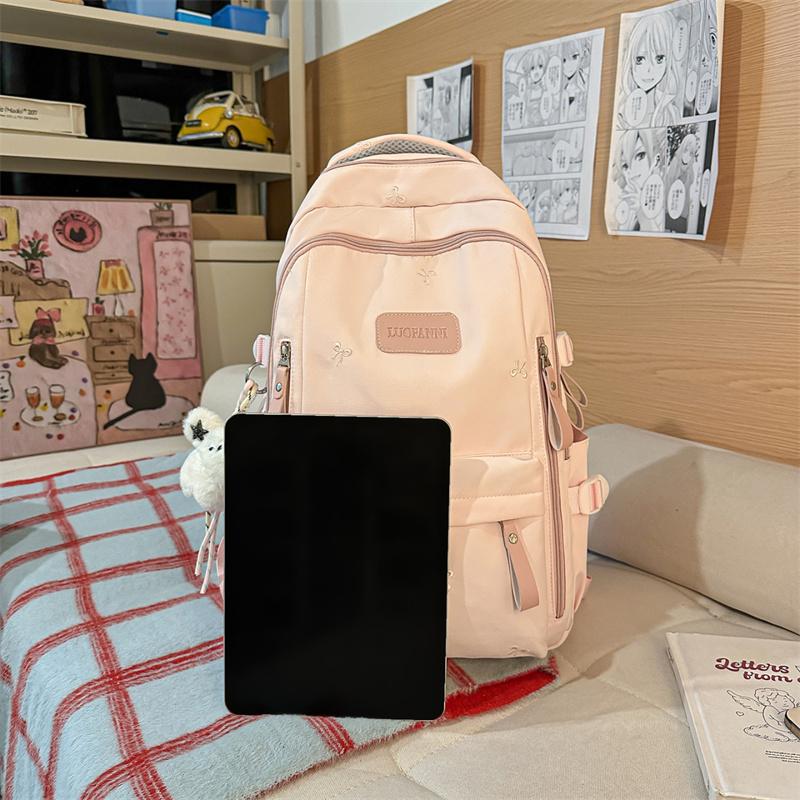 Damen-Rucksack mit Stickerei-Schleife, große Kapazität, Schultasche für Studenten