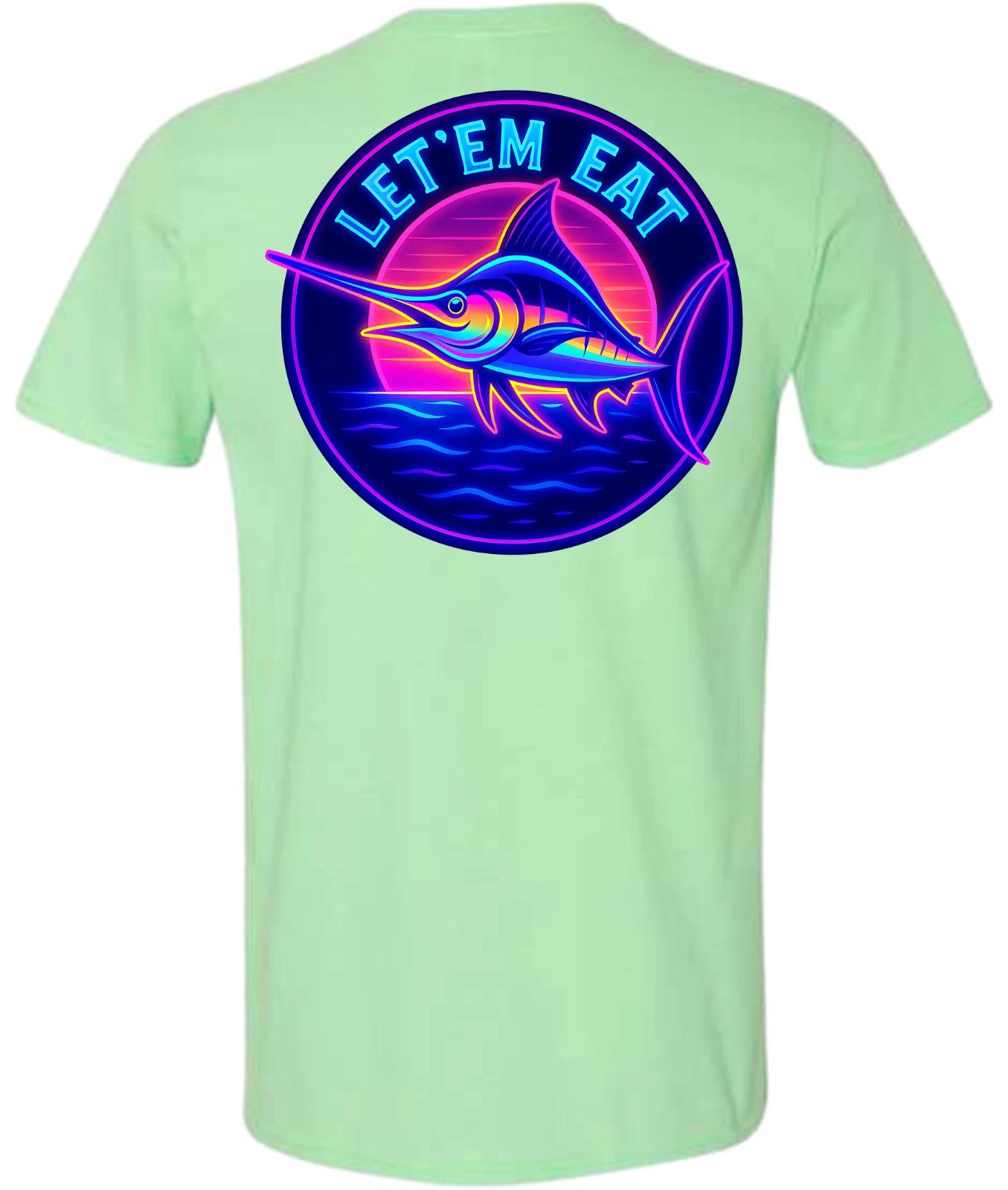 Let Em Eat Marlin Fishing Neon Graphic Short Sleeve T-Shirt XL
