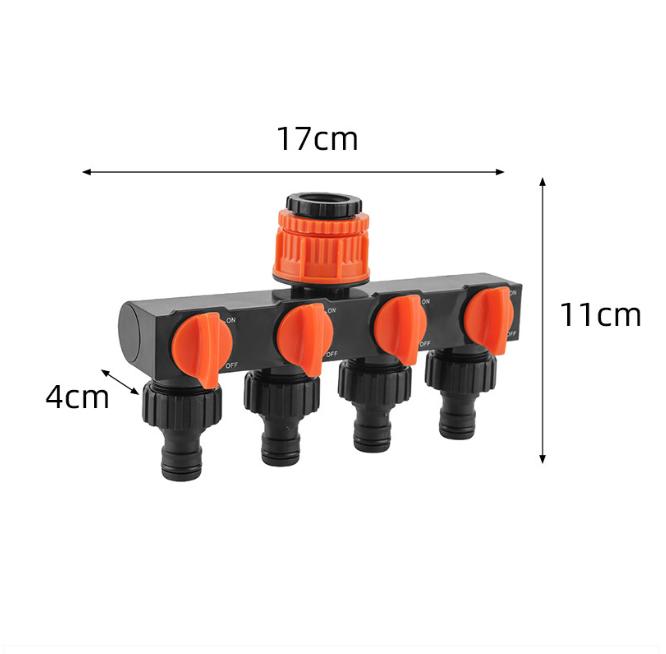 4-Way Garden Hose Splitter with 4 Independent Switches Connector for Outdoor Watering Systems for Lawn, Garden and Car Wash Sprinkler Systems