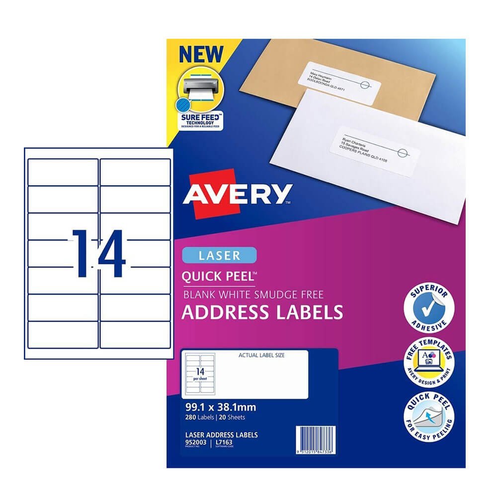 Etikett Avery Laser Einzelhandelspackung (20 Stück) 14/sheet