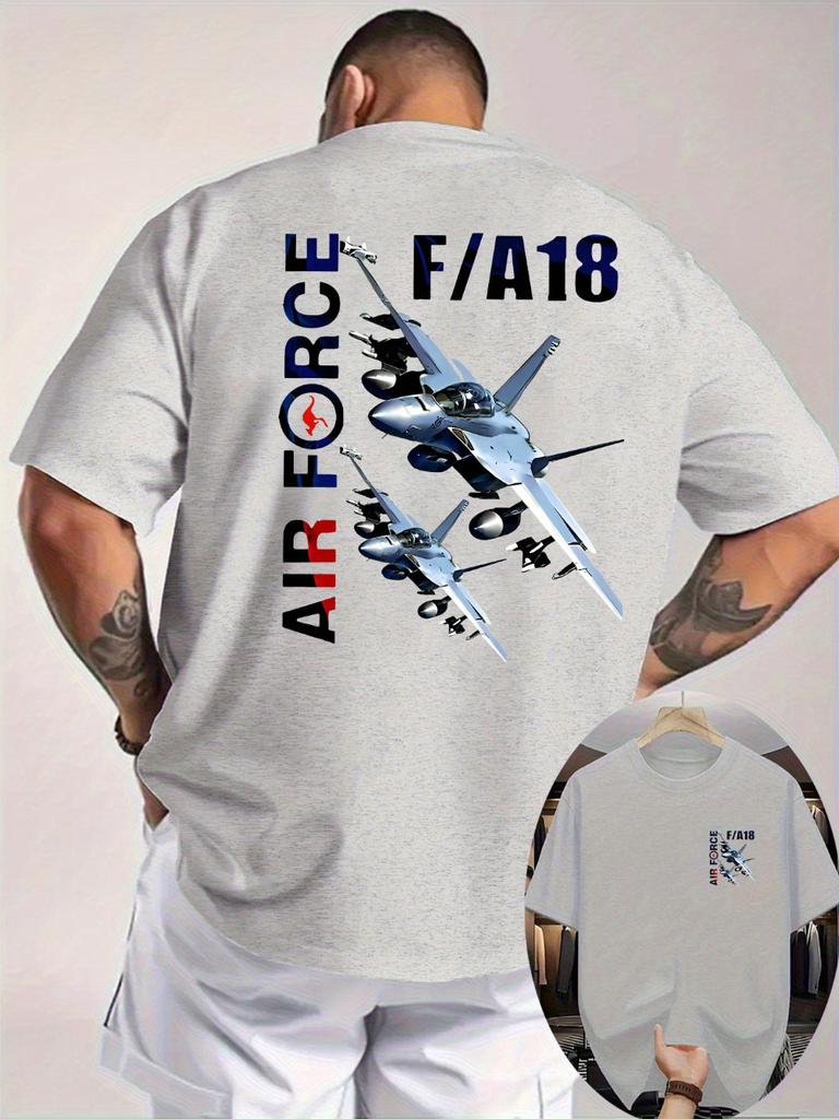 MenS Casual TShirt FA18 Fighter Jet Graphic Print Breathable Knit Fabric Regular Fit Short Sleeve Tee for Outdoor Activities