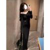 Black waist off-the-shoulder long-sleeved dress women's autumn new design sense slim waist temperament long skirt