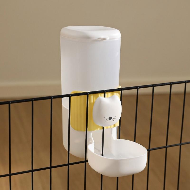 2PCS Cage Mounted Automatic Pet Food Water Dispenser with Cartoon Cats Design Easy Installation For Home Feeding Supply