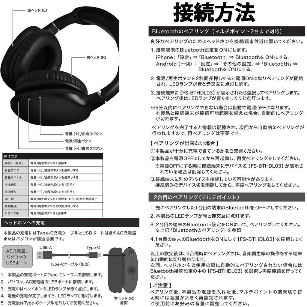 Bluetooth 5.4 Headset FS-BTHDL03-BK, Kabel- und Drahtlos-kompatibel, 40-mm-Treiber, Eingebautes Mikrofon, Faltbar, Leichtgewicht, Lange Wiedergabedauer,