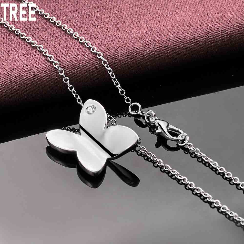 925 Sterling Silver Butterfly Pendant Necklace Fashion Charm Wedding Jewelry