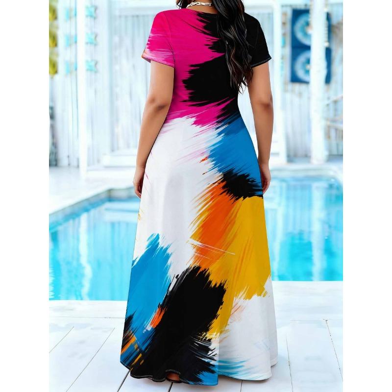 Plus Size - A Chic and Versatile Long Dress Featuring an Elegant Abstract Brushstroke Design.