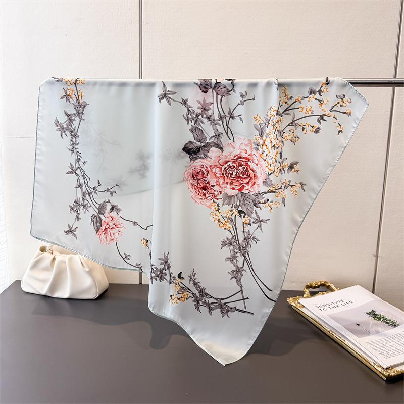 Elegant Ladies Square Scarf for Women Floral Print Versatile Seasonal Decorative Necktie Fashionable Headband Bandana