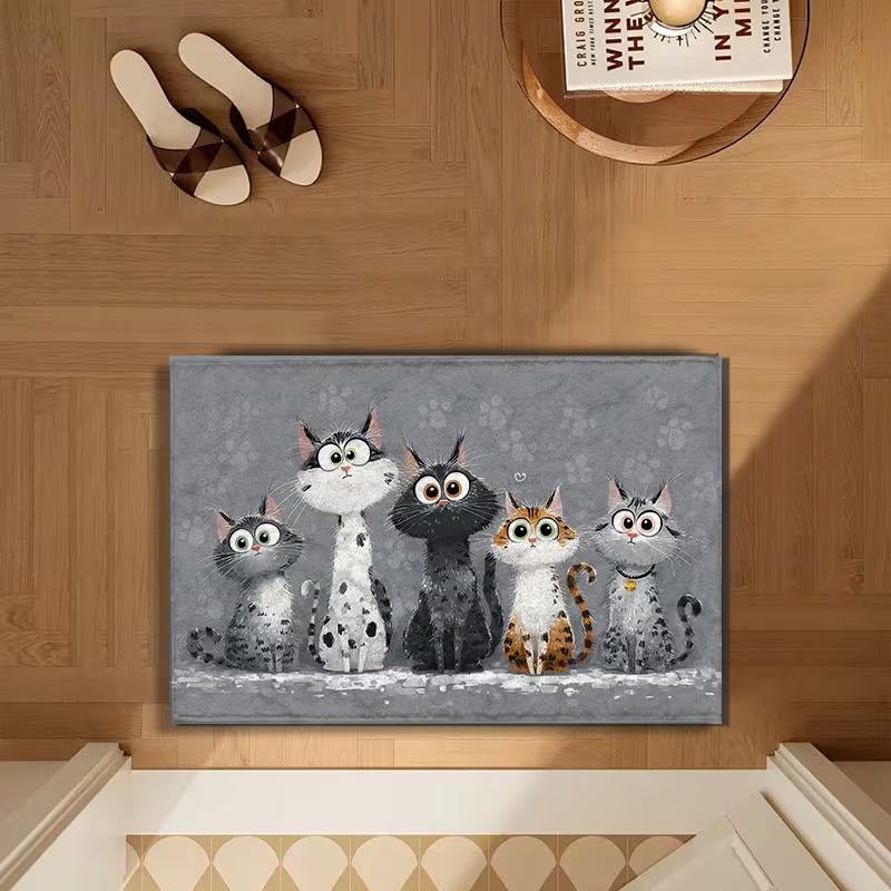 1PC Cute Three Cat Non-Slip Mat - Bathroom Mat Suitable for Bathroom, Kitchen, and Hallway Non-Slip Backing, Washable Design