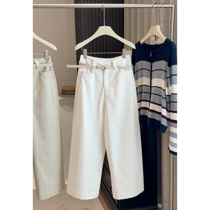 

Combed cotton small nine-point straight-leg pants for children, spring and autumn, new popular loose wide-leg pants this year L білий