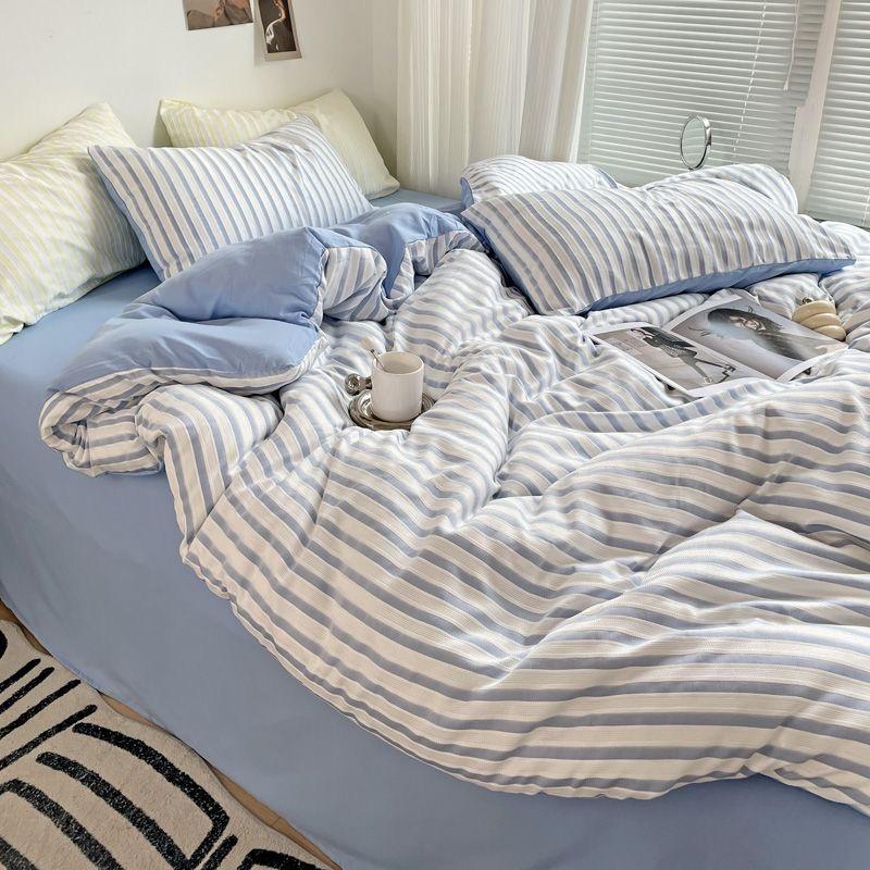 Ins Style Bedding Set Duvet Cover  Wash Cotton Stripe Summer Soft Cool Summer Bed Sheet Set Comforter Set Quilt Cover