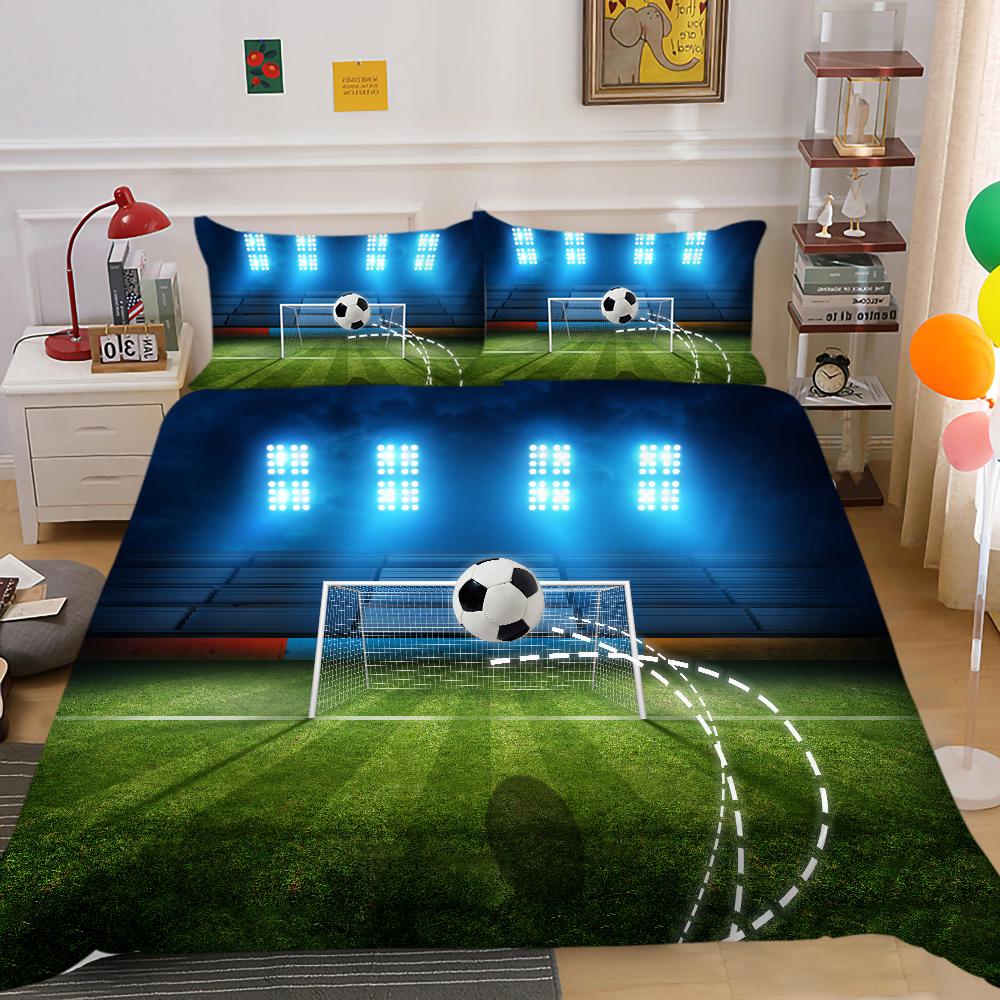 3D futbalová téma posteľná súprava Športová prikrývka a obliečka na vankúš 2/3 kusy Pre chlapcov a mužov Zipsová domáca dekorácia