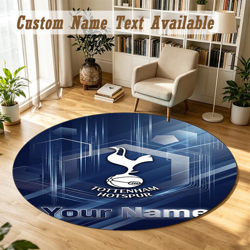 Round Rug Custom NameTottenham Hotspur FC Pattern Non Slip Carpet Home Floor Decor
