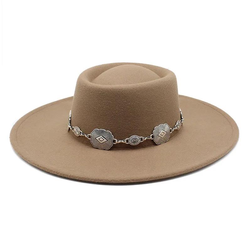 British Style Fedora Hats For Women 9.5CM Big Brim Luxury Belt Band Felt Jazz Hats Wedding Dress Formal Cap