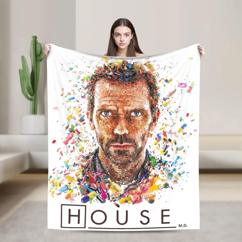 House MD Blanket Hugh Laurie Dr House Plush Vintage Warm Throw Blanket for Chair Covering Sofa Spring Autumn