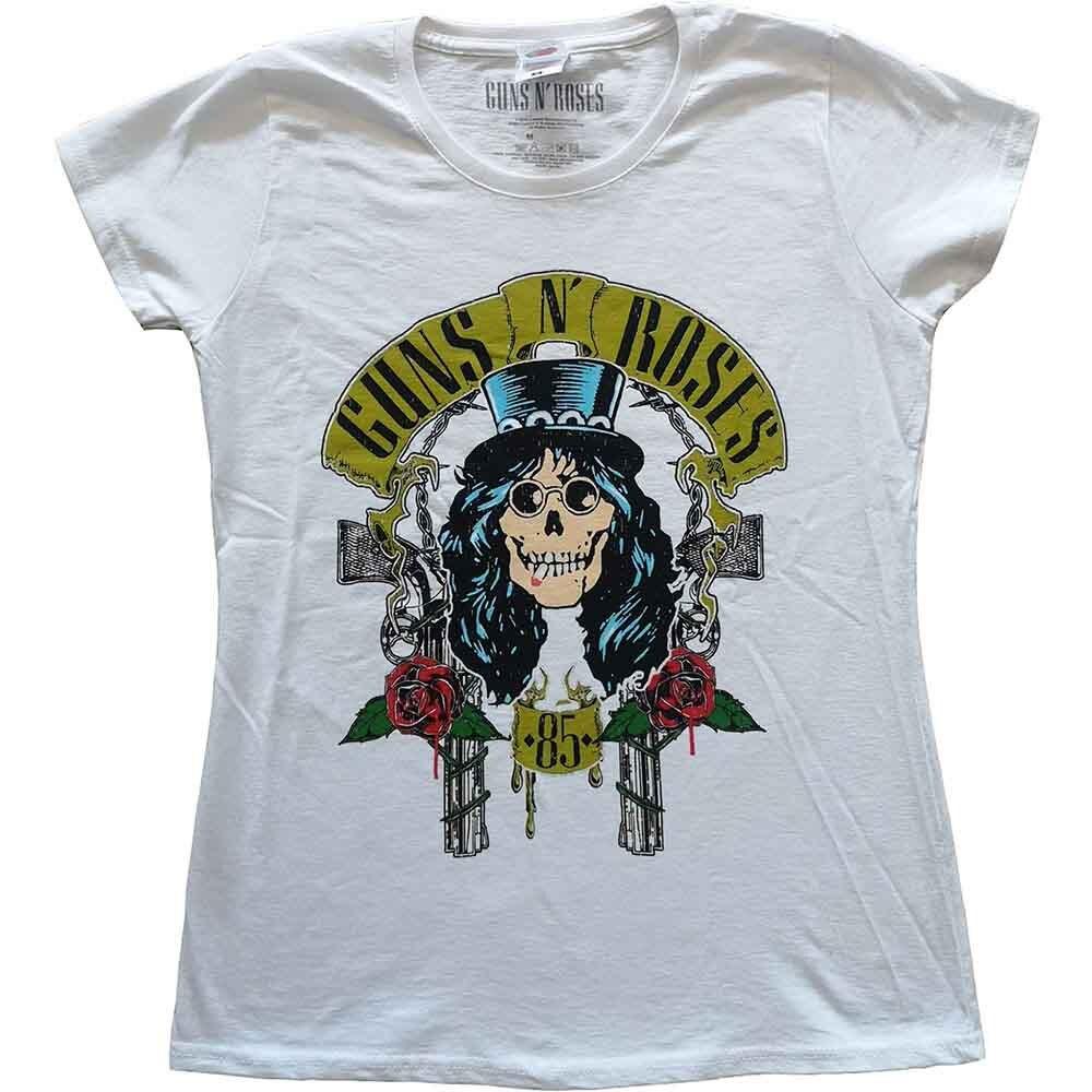 Guns N Roses T Shirt Slash 85 Band Logo Official Womens Skinny Fit White S L