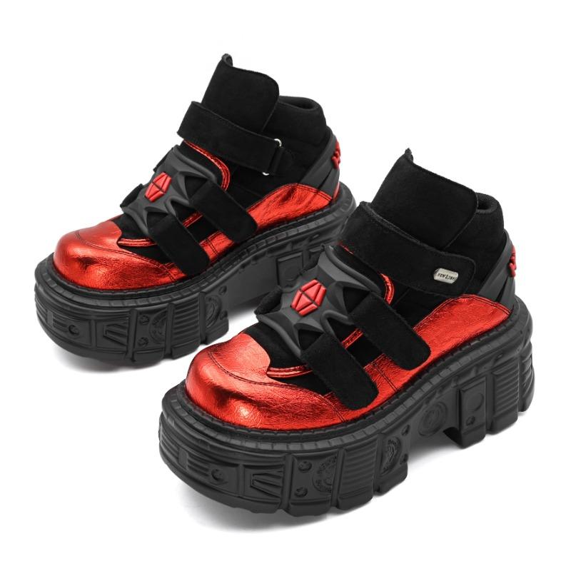 

Gothic Ankle Rock Boots New Punk Style Women Shoes Lace-up Heel Height 6CM Platform Shoes Woman Metal Decor Woman Sneakers 43