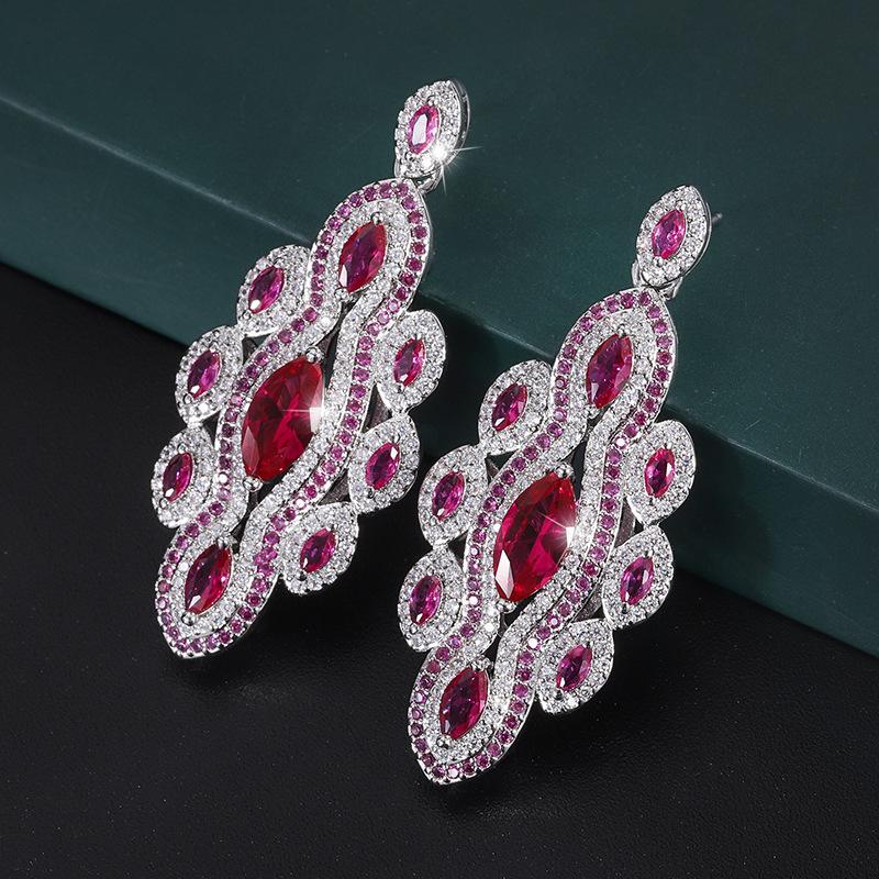 Jewelry Copper Gold Plated Retro Jewelry Women'S Simulation Red Corundum Handmade Diamond Women'S Suit Main Stone 5 * 9