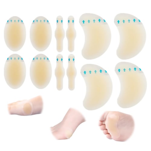MHSKNHW 12-Pack Foot Protection Pads, Anti-Shoe Blister Tape for Heels, Toes, and Soles, Made with Hydrocolloid Material, Waterproof, Cushioned, and S