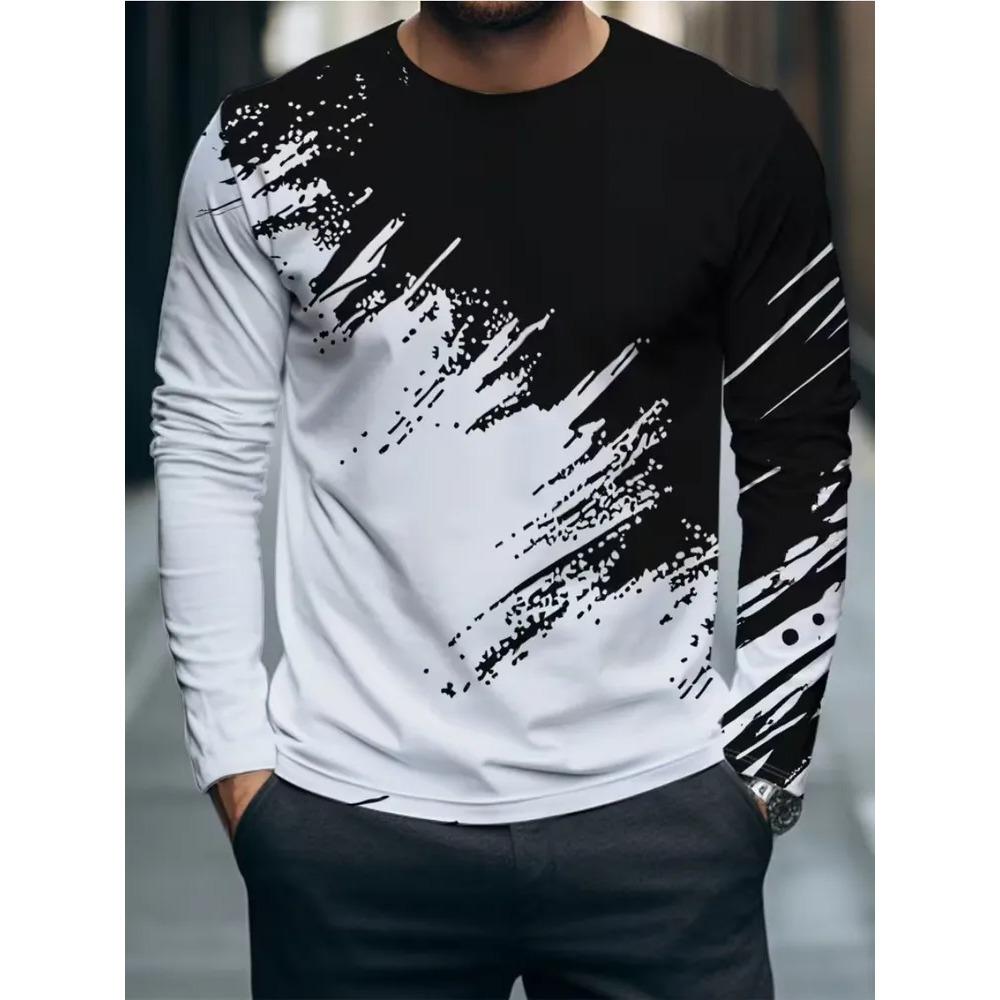 Fashionable Comfortable Breathable Loose Large Size Soft Top Minimalist 3d Round Neck Long Sleeve Versatile Men's T-shirt