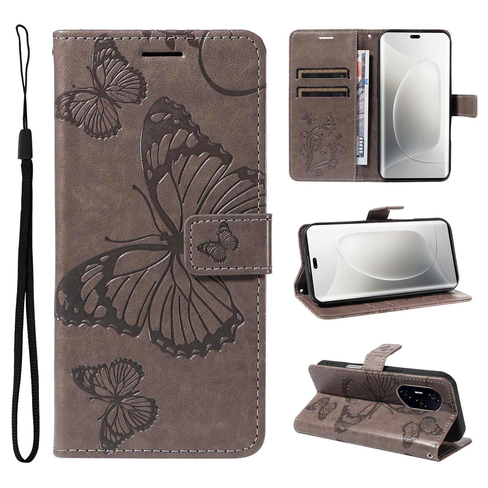

For Honor 300 Ultra/Honor 300 Pro Wallet Case Floral Butterfly Imprinted Leather Phone Cover Stand - Green D