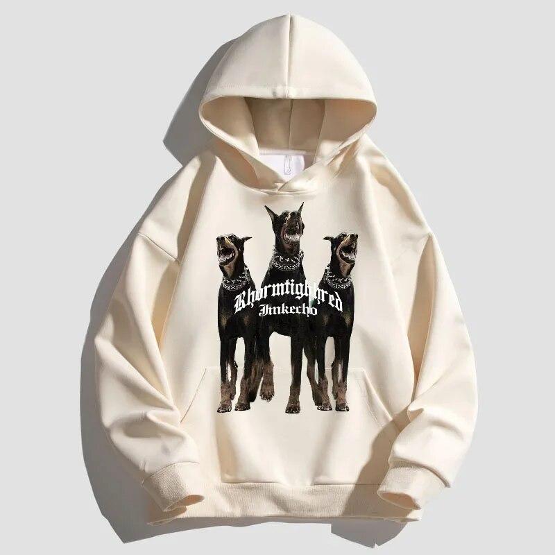 Autumn Unisex's Hooded Sportswear Doberman Print Retro Pullover Hoodies Fashion Casual Couple's Streetwear Unisex Oversized Clothes