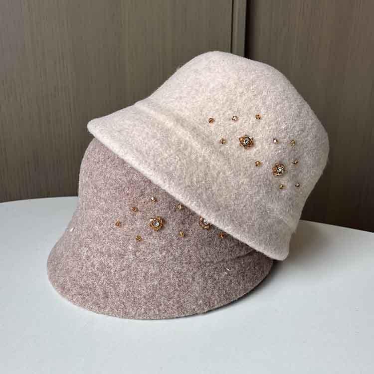 Xiaoxiangfeng Elegant Woolen Top Hat Autumn And Winter Warm Knitted Basin Hat Women'S Fashion Rhinestone Decorative Fisherman Hat