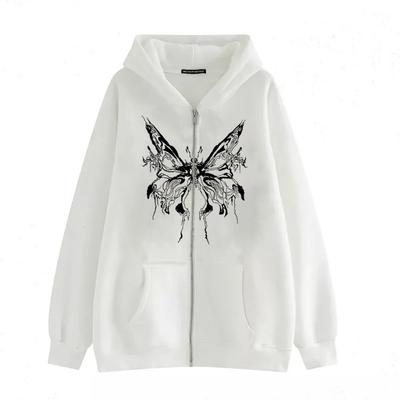 2022 Gothic Schmetterling Reißverschluss Pullover Herbst und Winter Fleece Oversize Hoodie