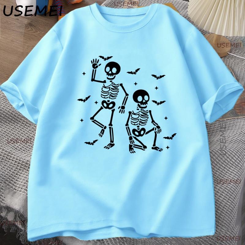 Halloween Skeleton Candy T Shirt Funny Spooky Season Graphic T Shirts Dark Humor Tee Casual Cotton Short Sleeve Round Neck Top