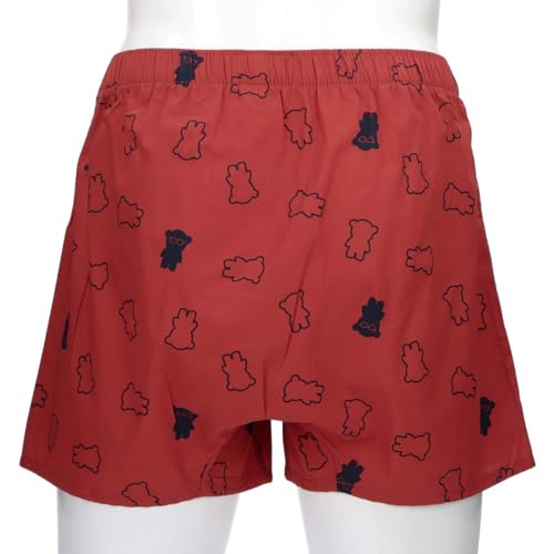 Emporio Armani FLYING BEAR Manga Bear Cotton Woven Trunks (M/L), Front-Opening, Men's Underwear, Size L (Japanese Size), 54250003, Red, Size 16