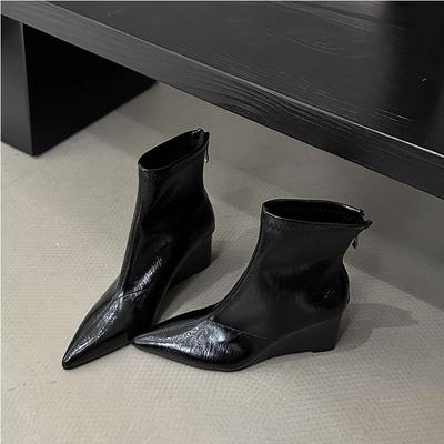 Pointed College Style Skinny Spice Girl Naked Boots Slope Heel European and American Style Skinny Women's High Heel Short Boots Women's Rear