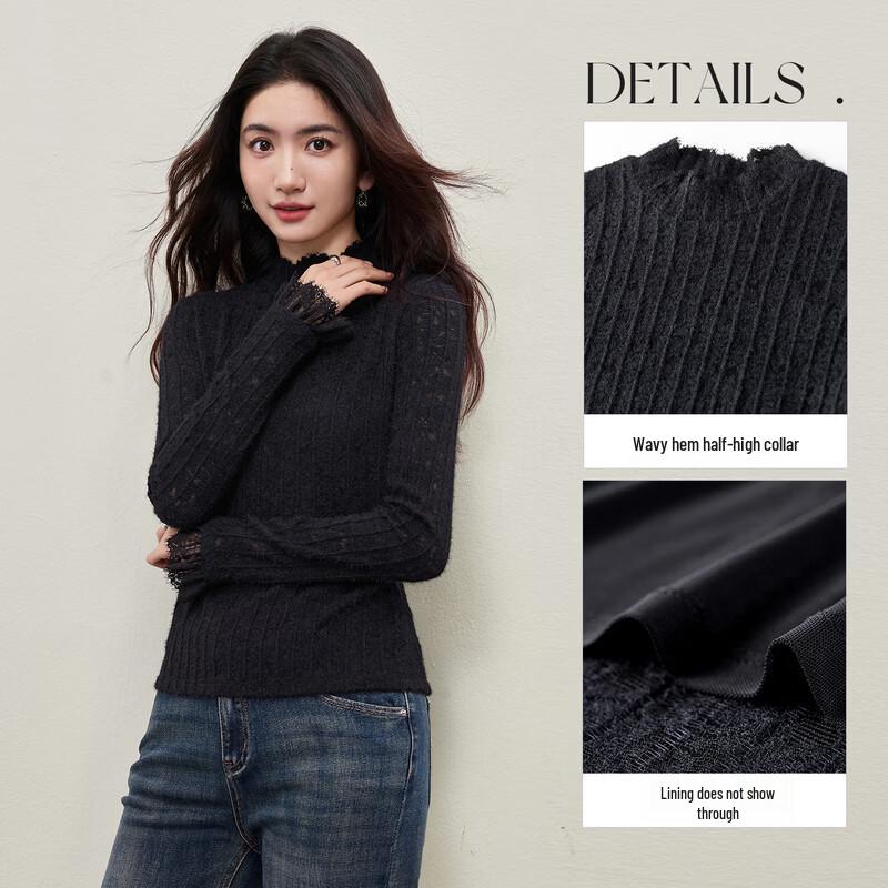 Women's Paisley Textured Lace Mock Neck Long Sleeve Top