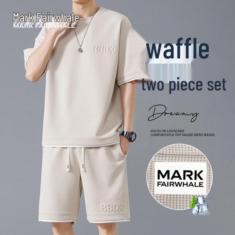 Mark Fairwhale Men's Waffle Knit Ice Silk Short Sleeve Set