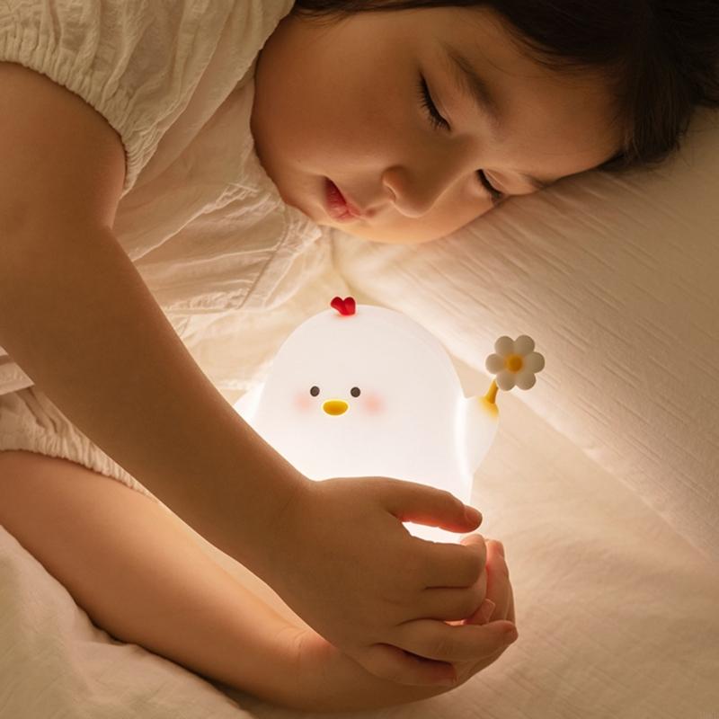 Rechargeable Chicken Silicone Night Lights Touch Control Dimmable Bedside Lamp Silicone Texture for Kids Nursery Room A0KF