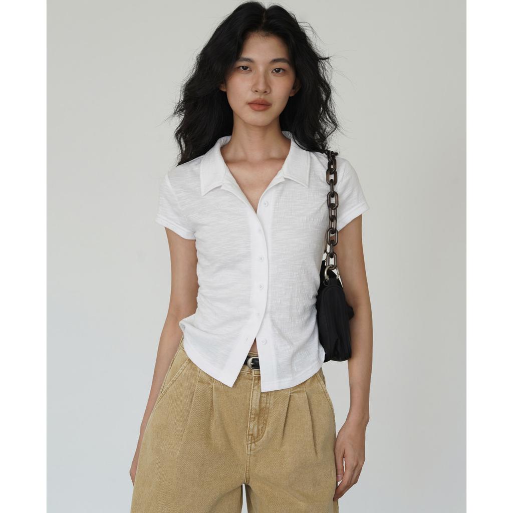 Collar versatile short-sleeved t-shirt women's autumn new casual design waist top