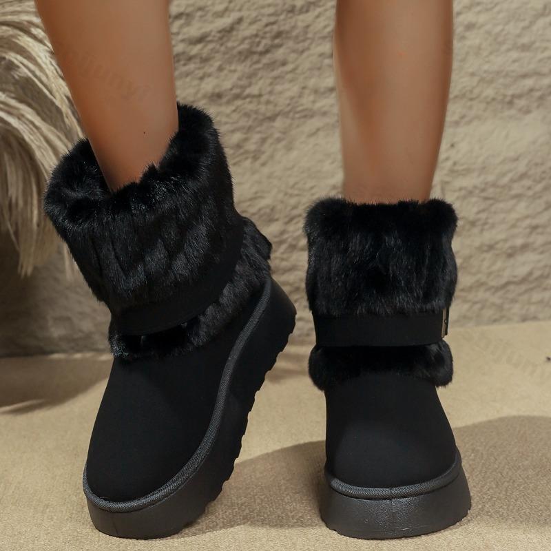 Fashion Women's Belt Buckle Vintage Snow Boots Winter New Thicken Plush Non Slip Cotton Shoes Height Increase Comfort Outdoor Warm Shoes