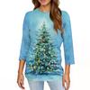 Women's Fashionable Casual Three Quarter Sleeve Christmas Printed Round Neck Top