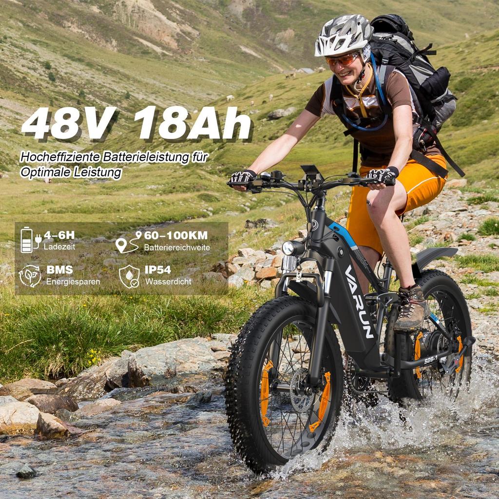 Electric Bicycle Adult VARUN 26" 750W Motor All Terrain Ebike 48V 18AH Max Range 70Km Load 150Kg S26
