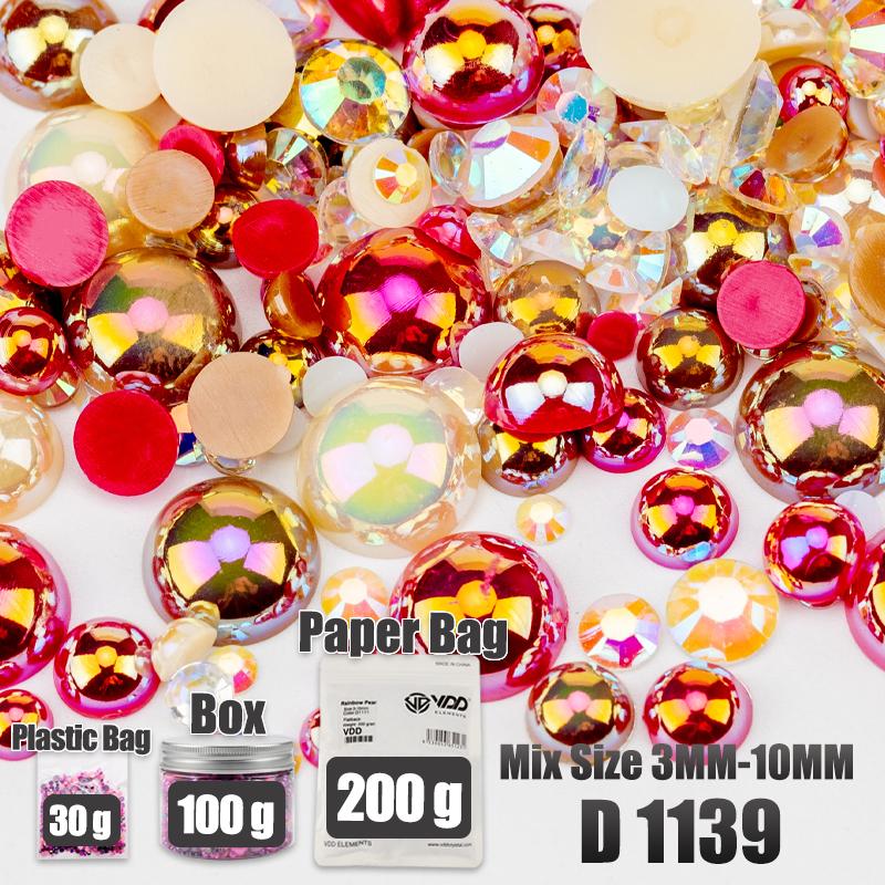 VDD 30/60/100/200g Mix Size ABS Half Round Pearls Flatback Beads Color Resin Rhinestone Crafts Nail Art DIY Decoration