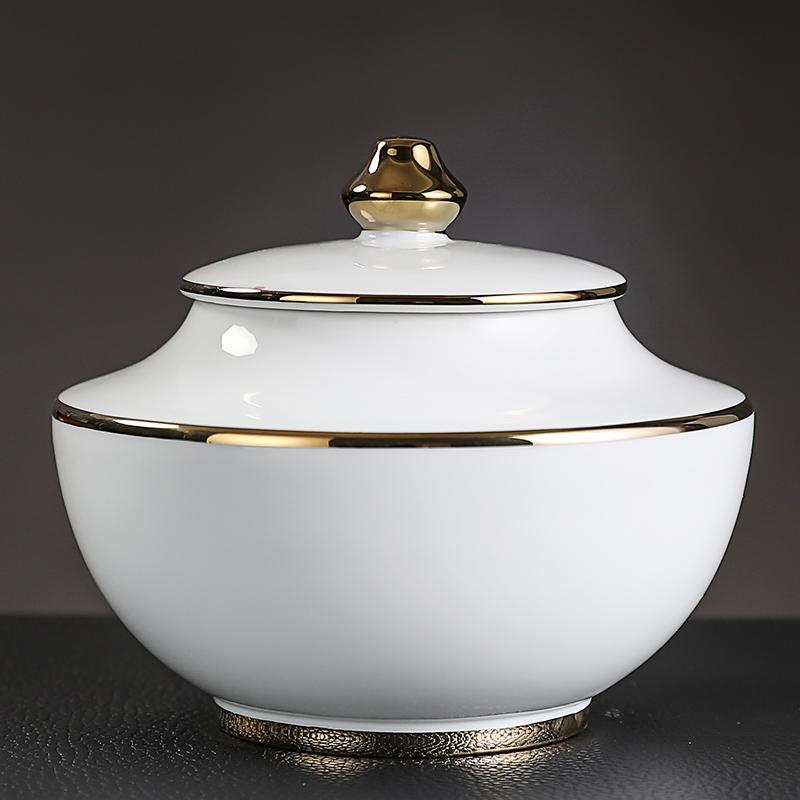 Plating Ceramic Jar with Lid Porcelain Sealed Coffee Tea Jar Porcelain Painted Gold Storage Jar Bottle Container Home Decoration