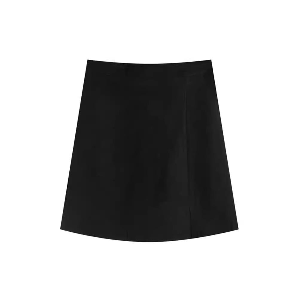 2024 Korean Style High Waist Black A-Line Skirt for Spring - Plus Size, College Style